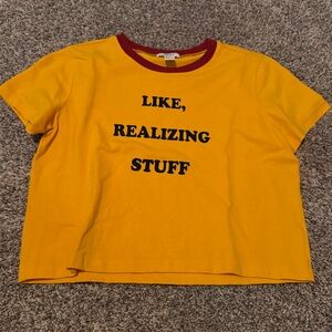 “Like, Realizing Stuff” Forever 21 Yellow and Red Crop Top Tee T-Shirt Small